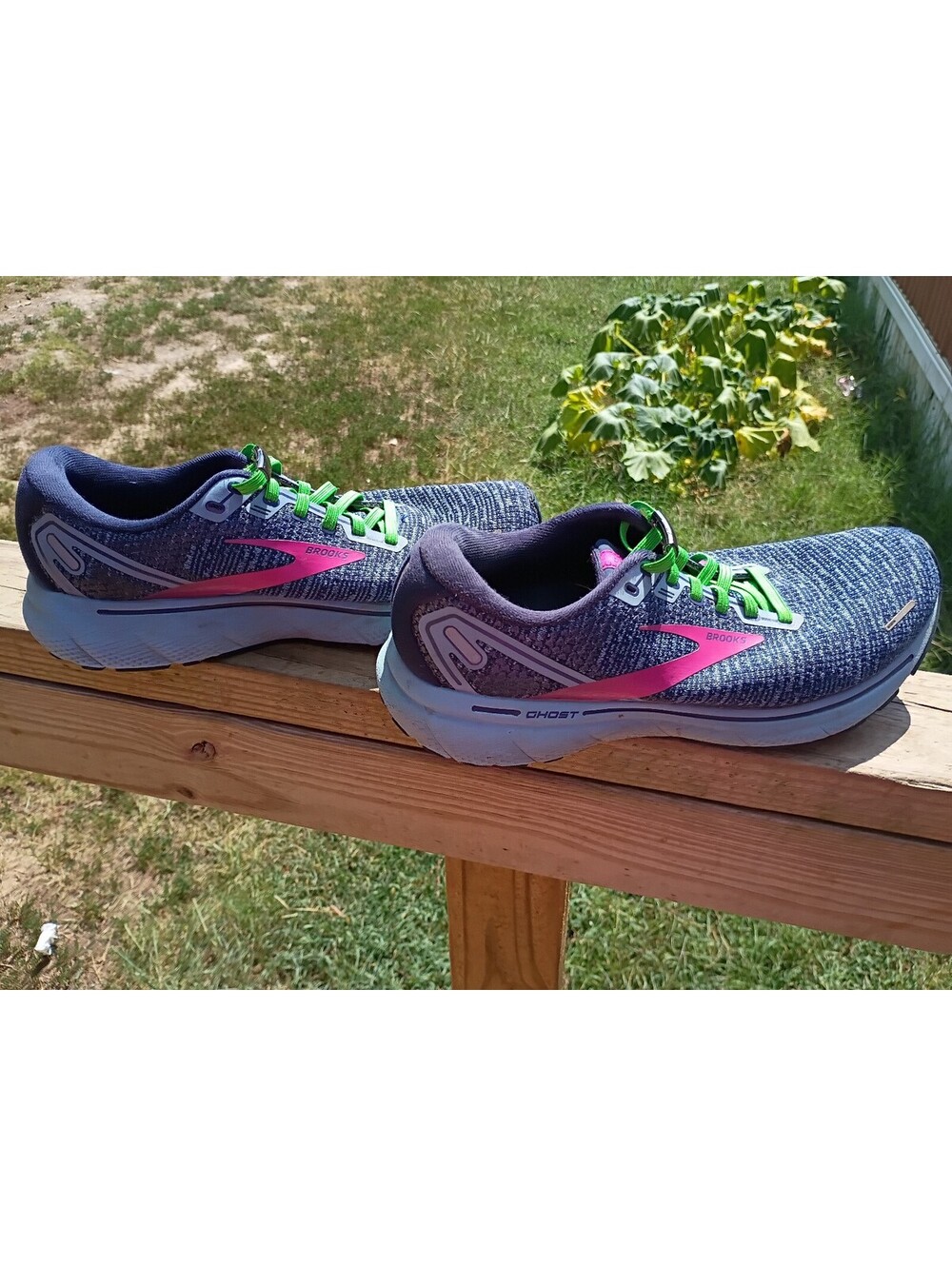 Brooks Ghost Running Shoes Size 10 Blue with Pink and Green Accents